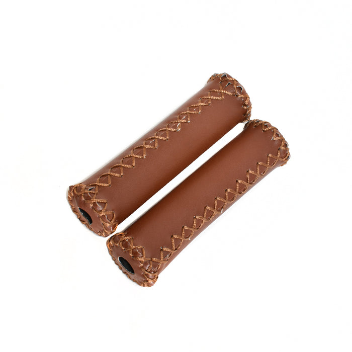 Brown Leather Bike Grips Colorful Bicycle Accessories