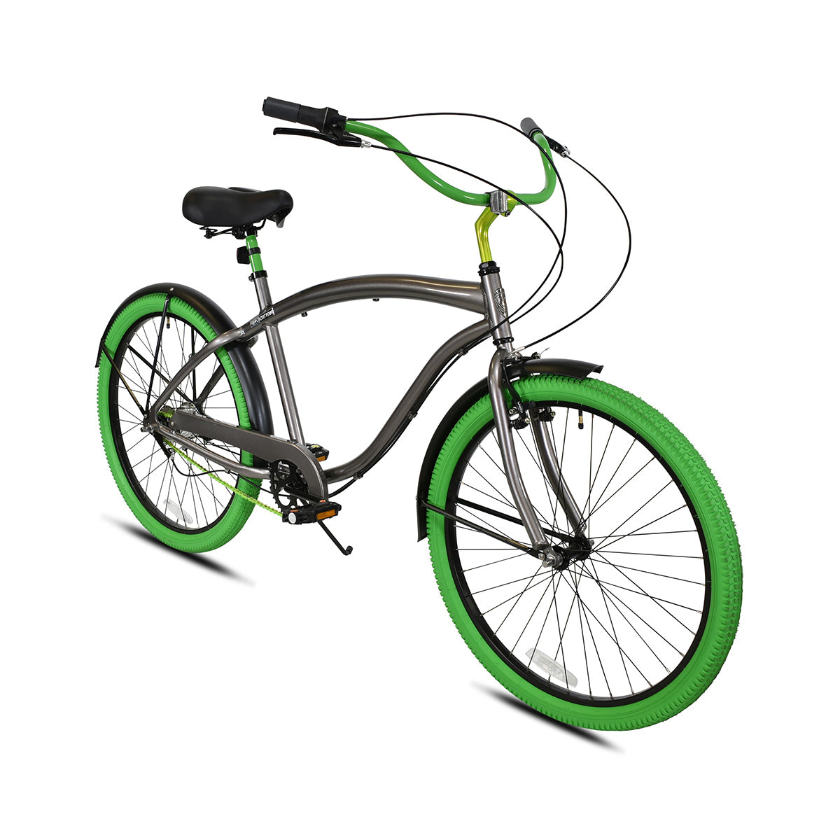 Chris | Grey, Electric Lime, and Green 3-Speed Beach Cruiser Bike