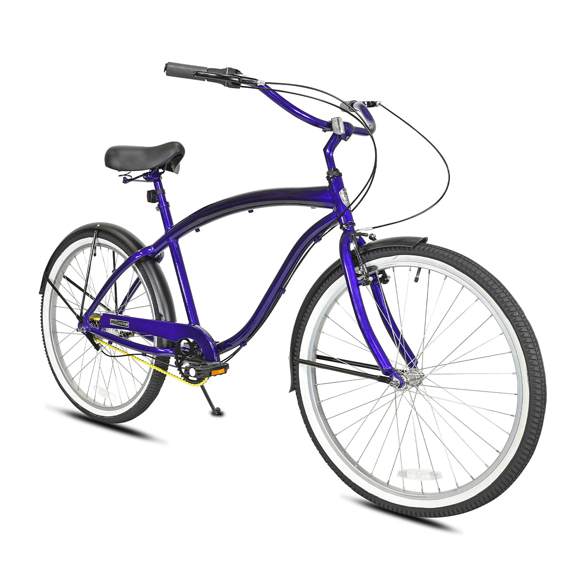 Danny 3-Speed Cruiser Electric Grape and Blue Step-Over Frame with Black Fenders, Saddle, Handlebar, Grips, Tires and Hand Brakes with Silver Wheels and Gold Chain